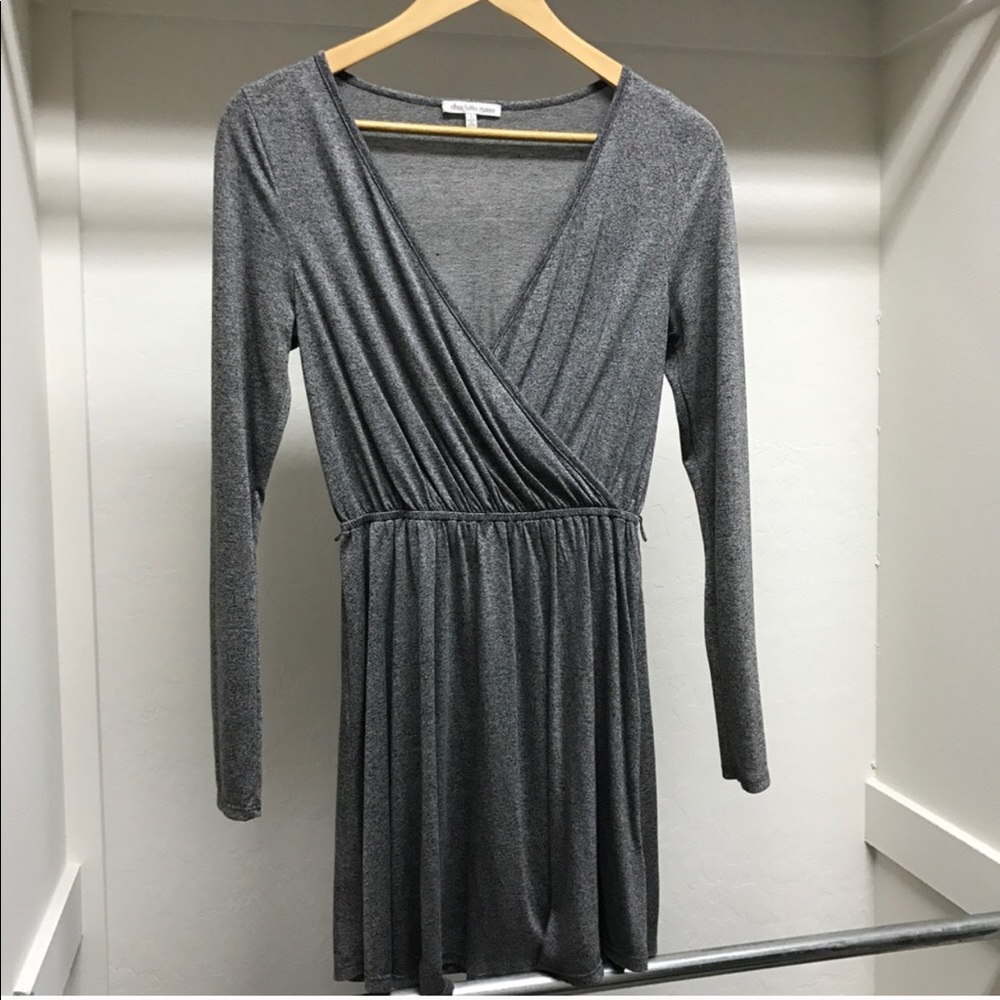 Grey long sleeve v neck dress